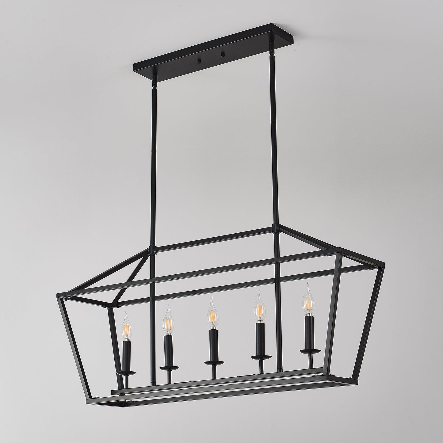 Chandelier Industrial Linear 5-Light Matte Black Metal Pendant 39 In