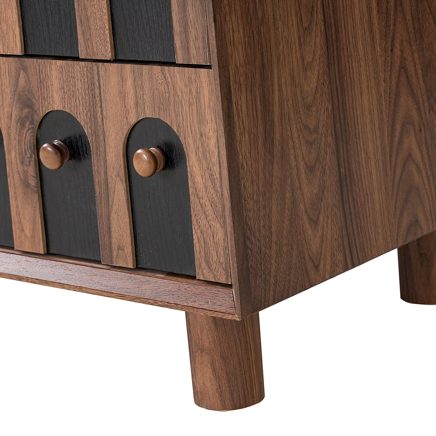 Modern Nightstand with Charging Station, 2 Drawers, Curve Mirror Design, 26 in