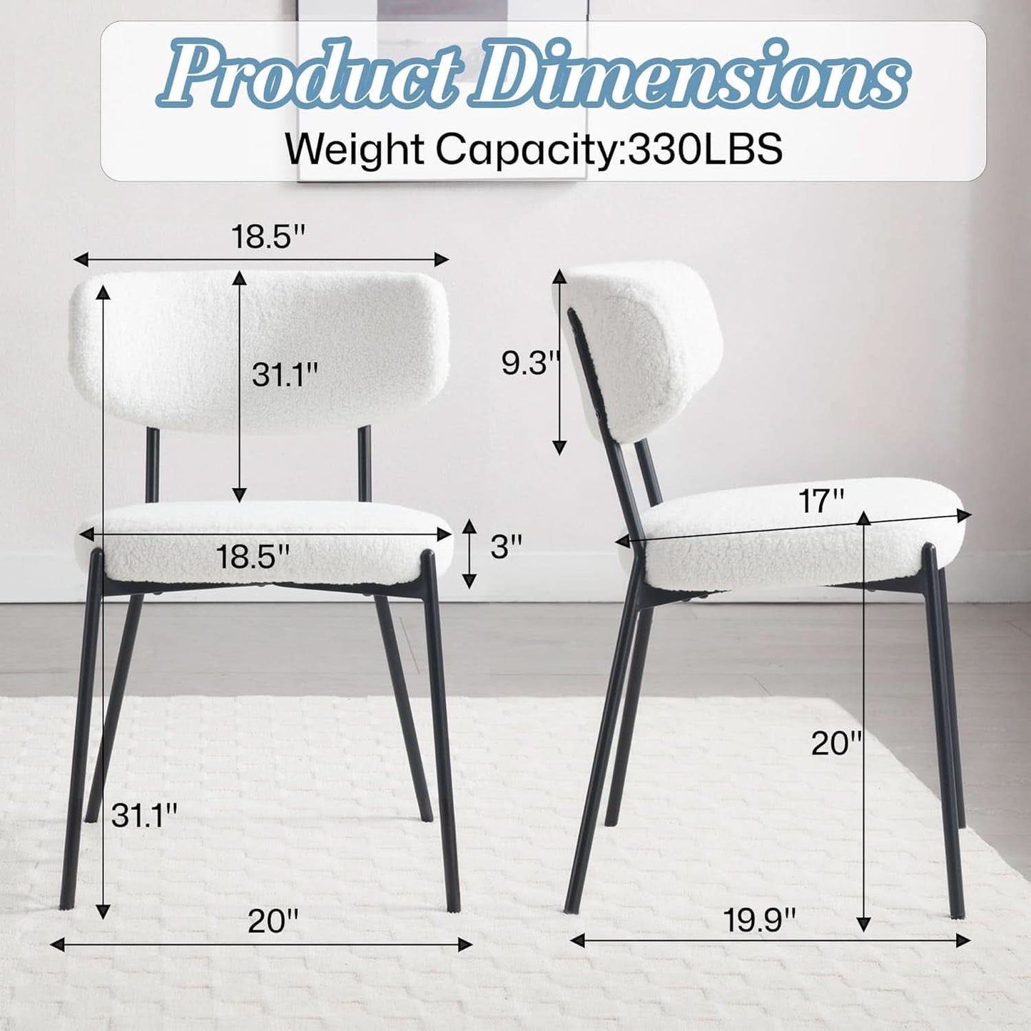 White Boucle Upholstered Dining Chairs Curved Back