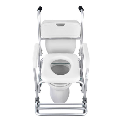 Commode Chair 4-Wheel 4-in-1 Aluminum 350 LB Rolling Lockable Padded Seat