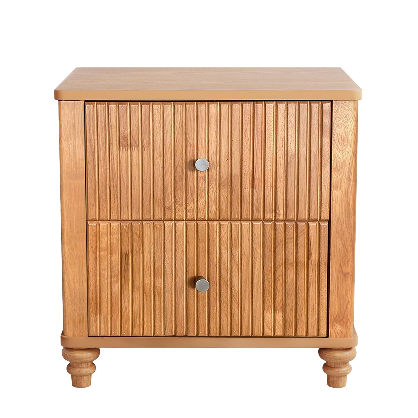 Mid Century Fluted Nightstand with 3 Drawers, 21.65 in Wide, Natural