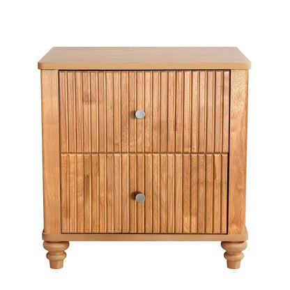 Mid Century Fluted Nightstand with 3 Drawers, 21.65 in Wide, Natural
