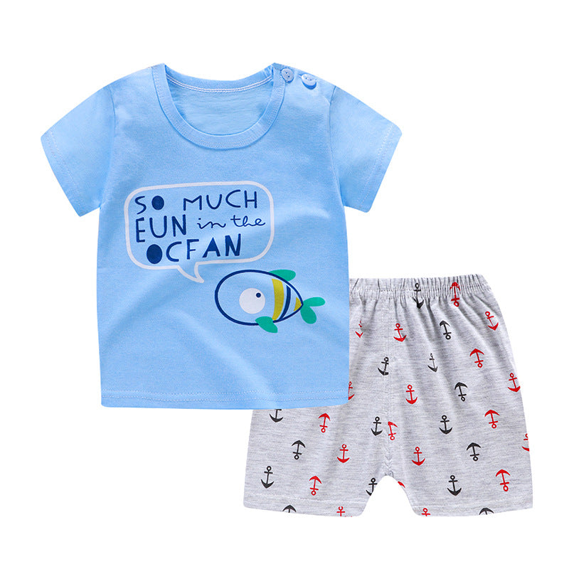New Children's Short Sleeved Suit Baby  Cotton Short Sleeved