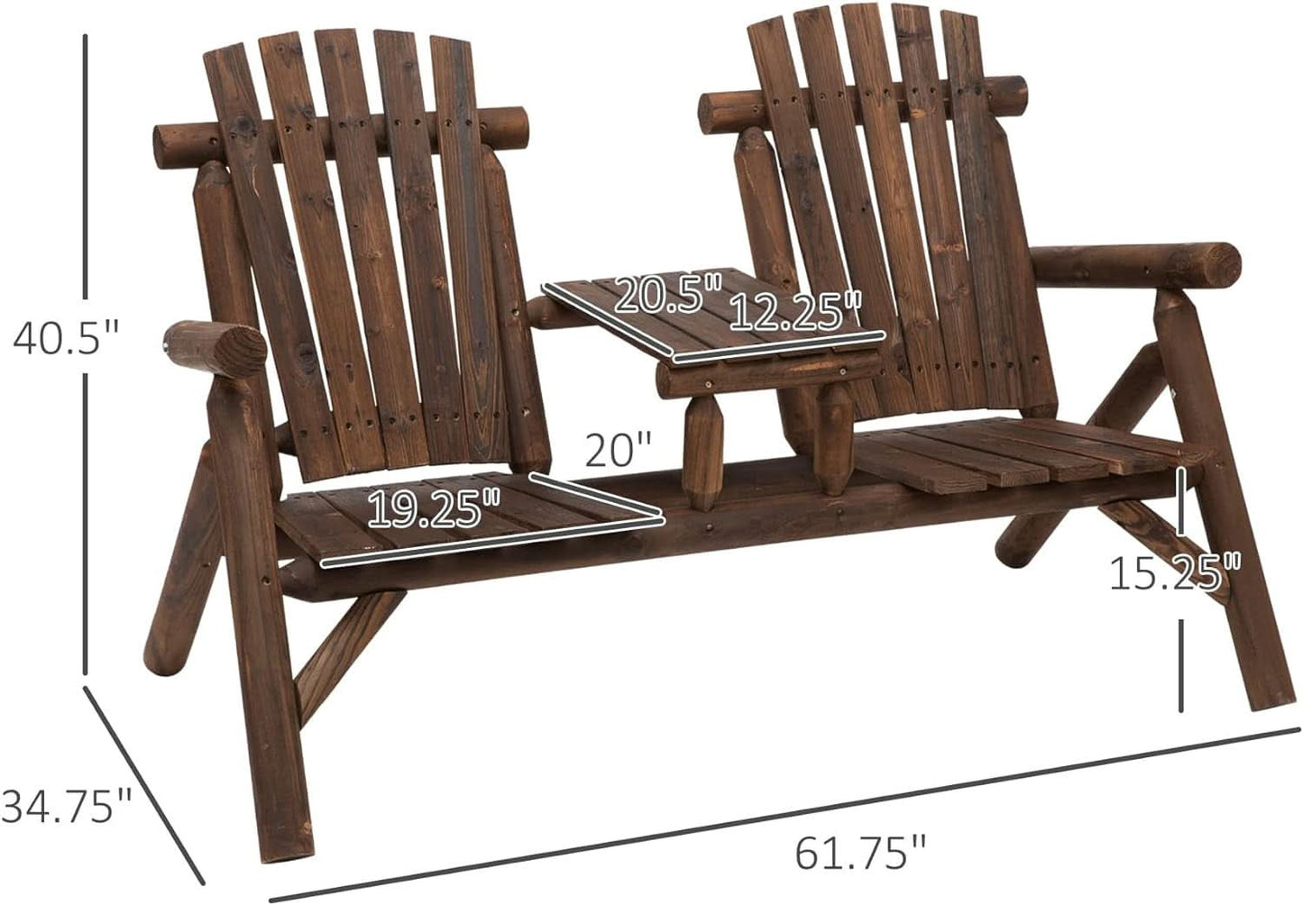 Two-Seat Wooden Adirondack Chair With Integrated Table