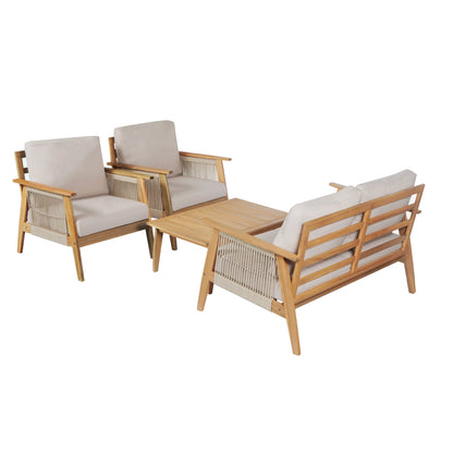 Outdoor Conversation Set 4 Piece Acacia Wood Rope