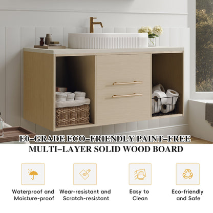 Modern 39.3 Wall-Mounted Bathroom Vanity with Oval Ceramic Sink Floating Vani...