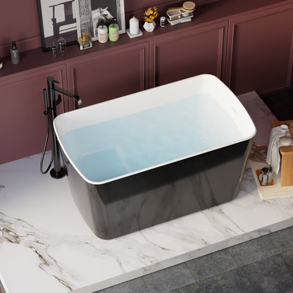 49in Acrylic Freestanding Soaking Bathtub, Square Japanese Sit-In, Glossy Blac