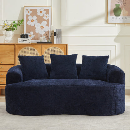 Loveseat Curved Chenille Blue Memory Foam 3 Pillows No Assembly 63.2 In 300 LB