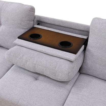 Grey White Flannel L Shaped Sectional Sofa With Ottoman