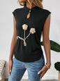 Floral Applique Keyhole Sleeveless Top