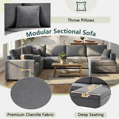 Modular 5 Seat U-Shape Sectional Sofa With Chaise Lounge, Built In Cup Holders And Storage Drawer