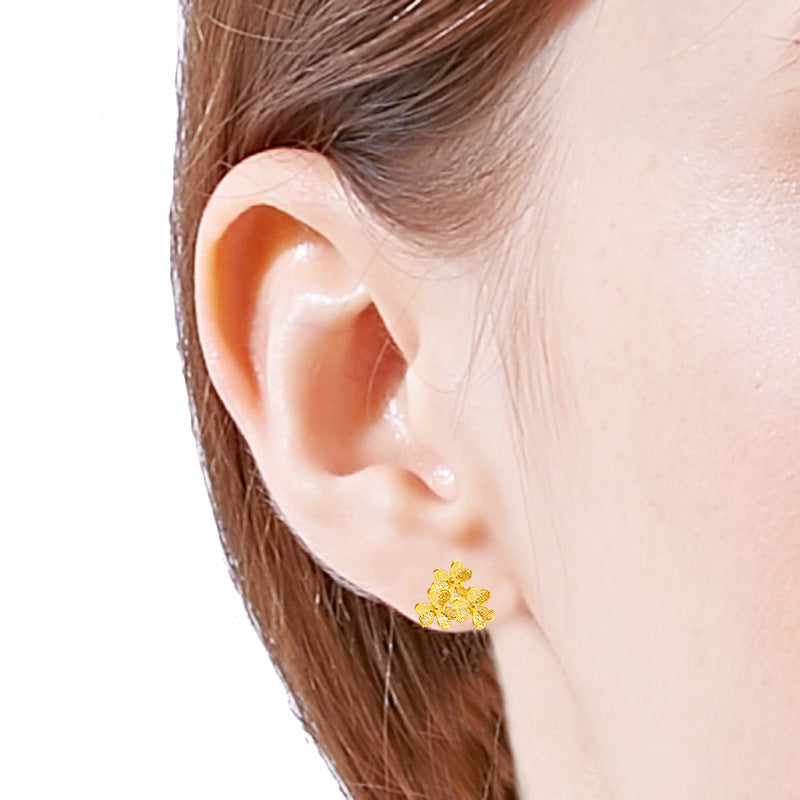 Versatile Sandblasted Gold Flower Elegant Womens Earrings