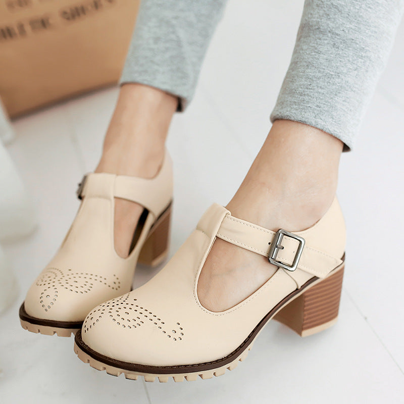 Foreign Trade Export Cross-Border Chunky-Heel British-Style Pumps