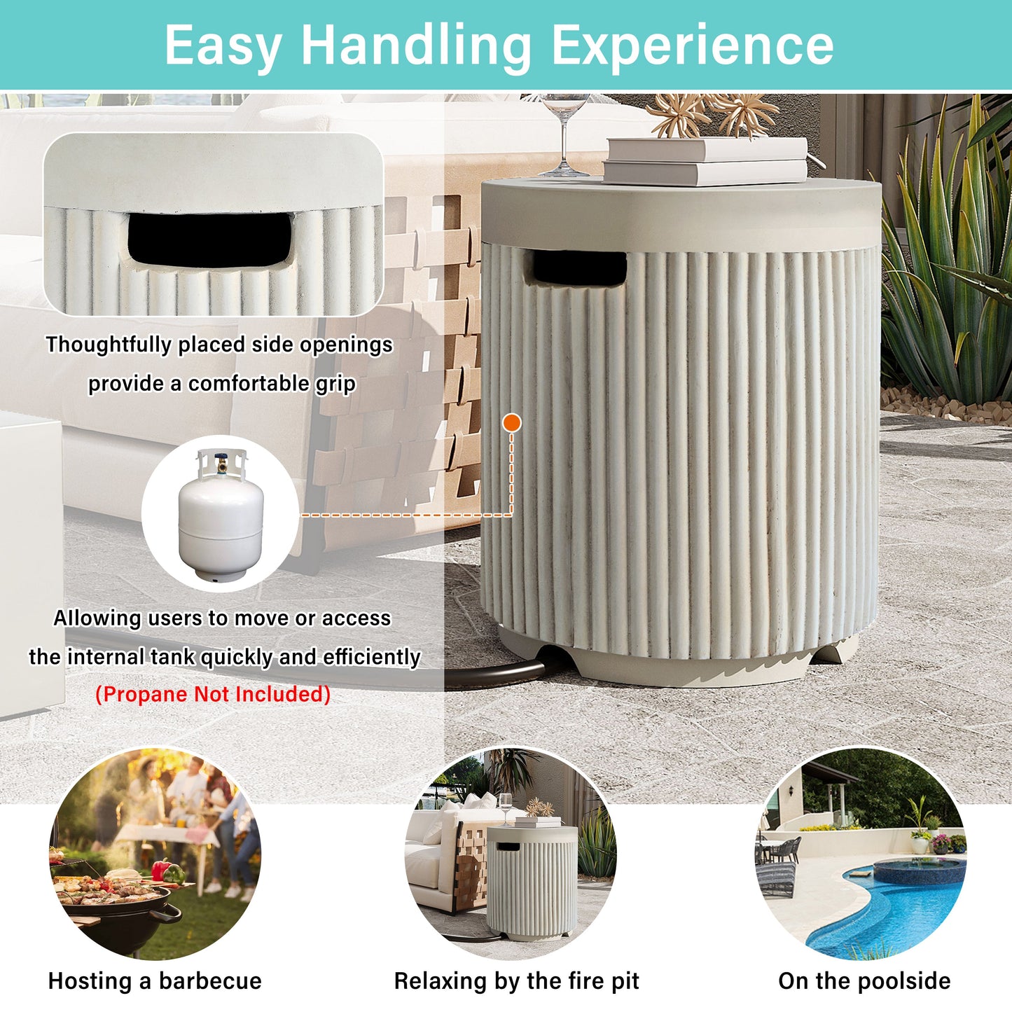 Fire Pit Propane Round MGO 50000 BTU with Tank Cover Table 38.19 In