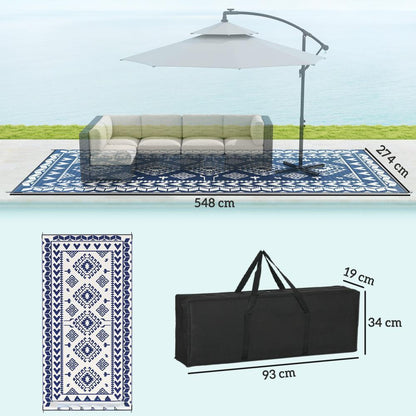 Outdoor Rug Reversible Polypropylene Blue White 9x18ft Portable