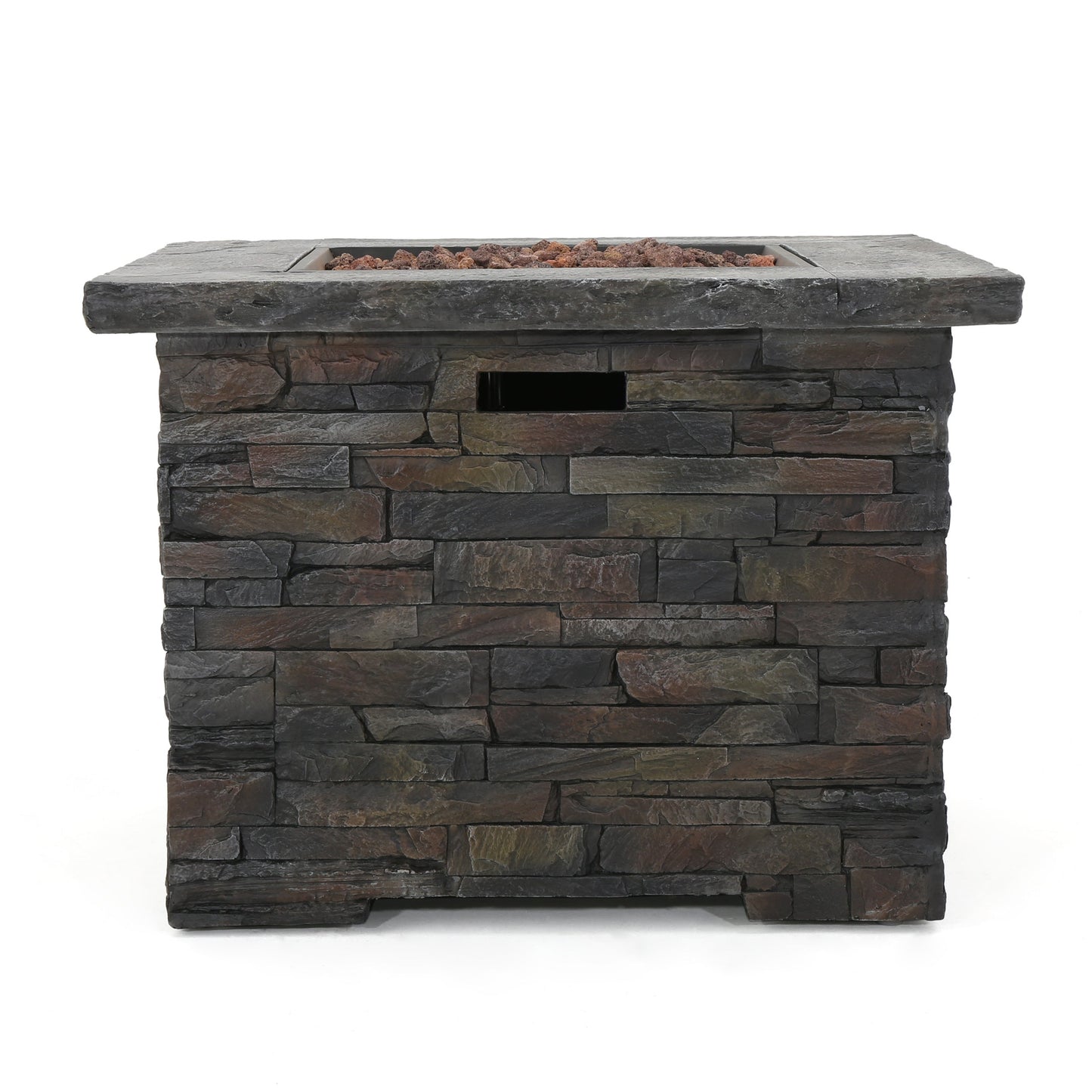 33 in Square MGO Fire Pit 40,000 BTU, Stone Gray Finish with Built-In Tank Space