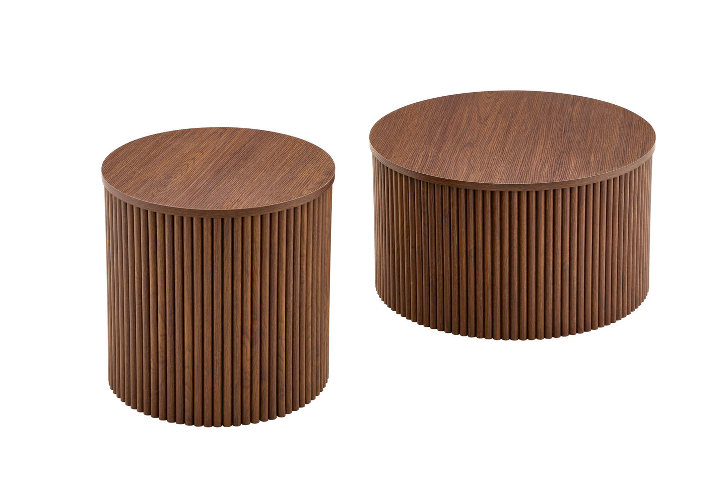 2-Piece Nesting Coffee Table Set, Roman Column MDF Round, Built-in Storage