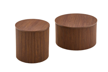 2-Piece Nesting Coffee Table Set, Roman Column MDF Round, Built-in Storage