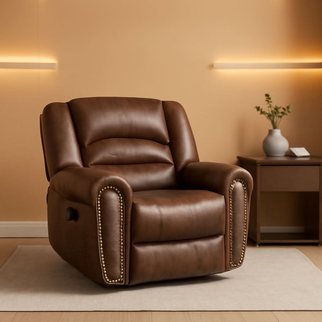 Electric Power Recliner Pair Nut Brown Leather With USB Port