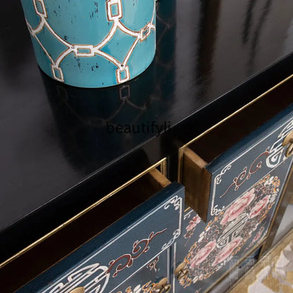 Antique-Style Chinese Hand-Painted Solid Wood Cabinet, 160 × 43 × 85 cm