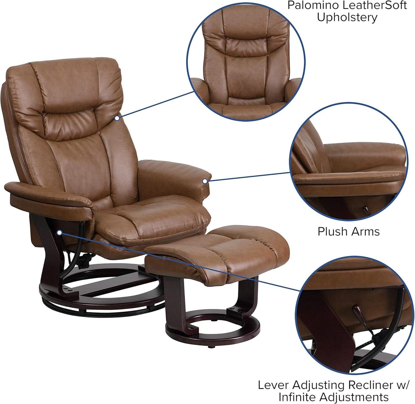Leathersoft Recliner With Ottoman Palimino Swivel