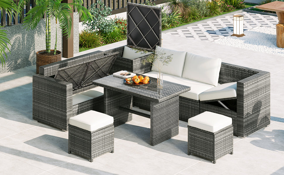 Outdoor 6-Piece All Weather PE Rattan Sofa Set, Garden Patio Wicker Sectional