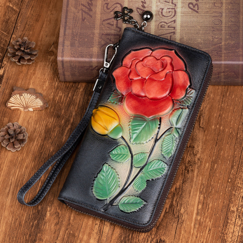 New Embossed Womens Wallet Long Zipper Purse