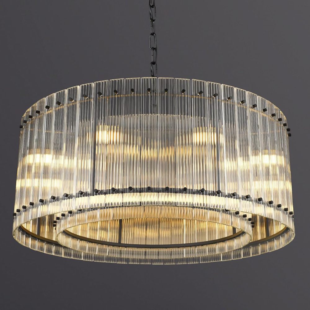 Water Ripple Crystal Glass Chandelier | 8/10-Light Modern Handmade Corrugated Glass Ceiling Light — Black or Gold, Round or Rectangular