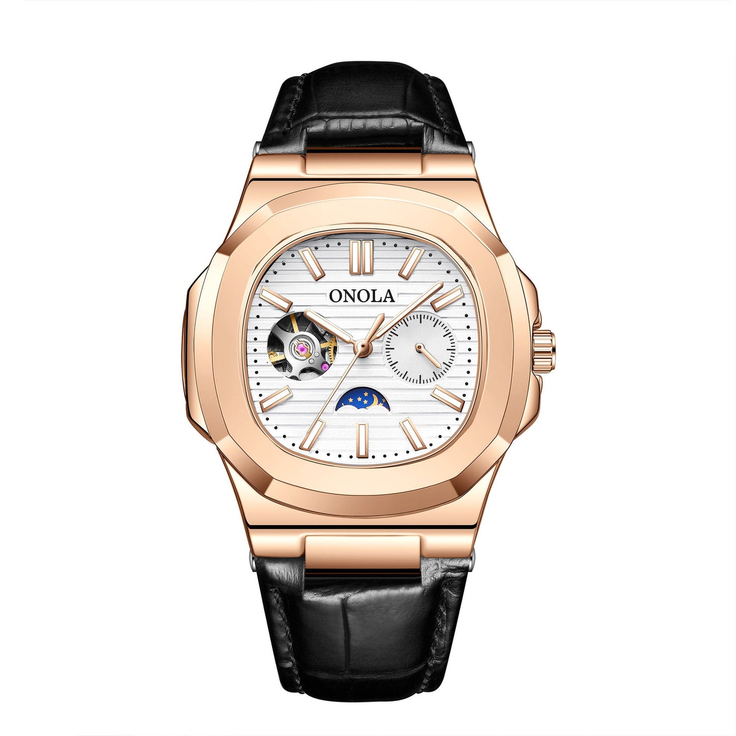 High-Quality Mechanical Watch Sun Moon And Stars Design Waterproof Leather Strap