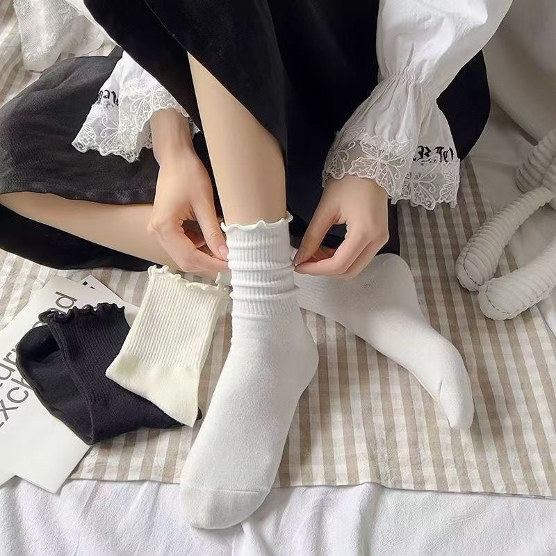 White Lace Socks Mid-calf Thin Mary Jane Shoes Scalloped Socks Versatile