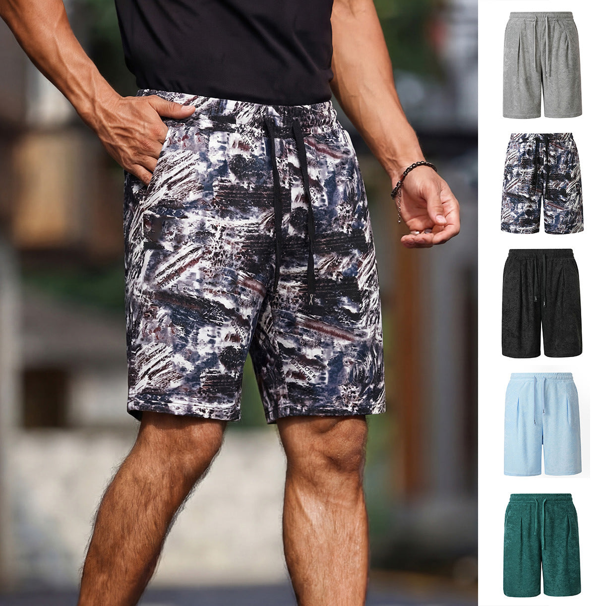 Mens Jacquard Casual Loose-fit Shorts