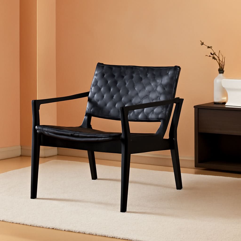 Scandinavian Woven Leather Chair With Natural Wood Frame
