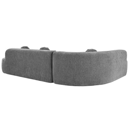 Sectional Sofa Curved Corner Chenille Gray 4 Seat 122 In 3 Pillows