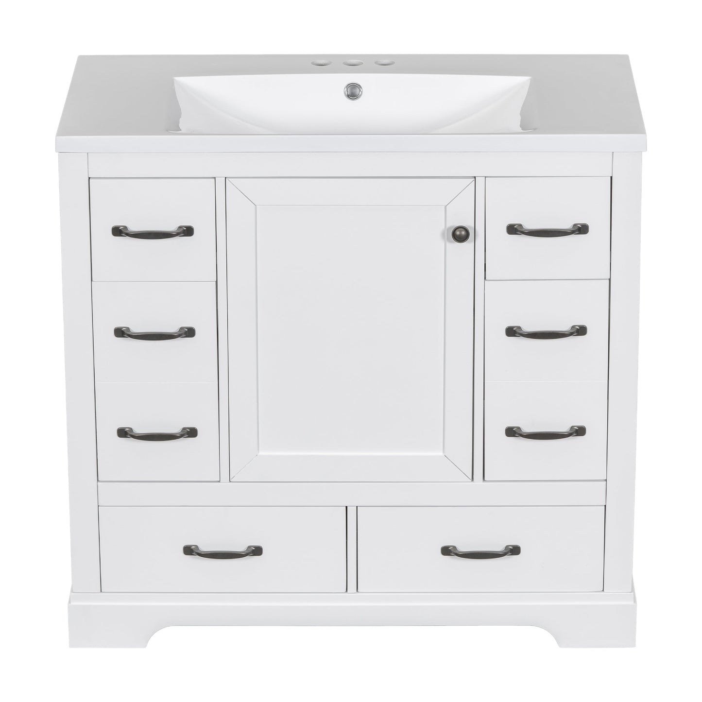 36' Bathroom Vanity with Sink Combo, Six Drawers, Multi-Functional Drawer Div...