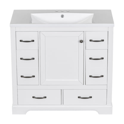 36' Bathroom Vanity with Sink Combo, Six Drawers, Multi-Functional Drawer Div...