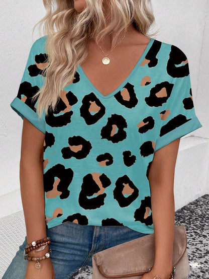 Womens Stylish Printed Slim-fit Short-sleeve Top