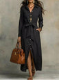 Full Size Tie Waist Long Sleeve Shirt Dress Plus Size