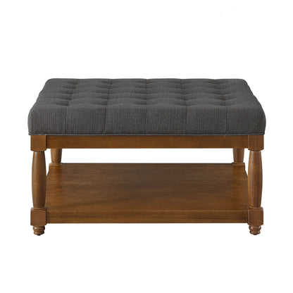 Large Square Upholstered Tufted Linen Ottoman Coffee Table, Charcoal