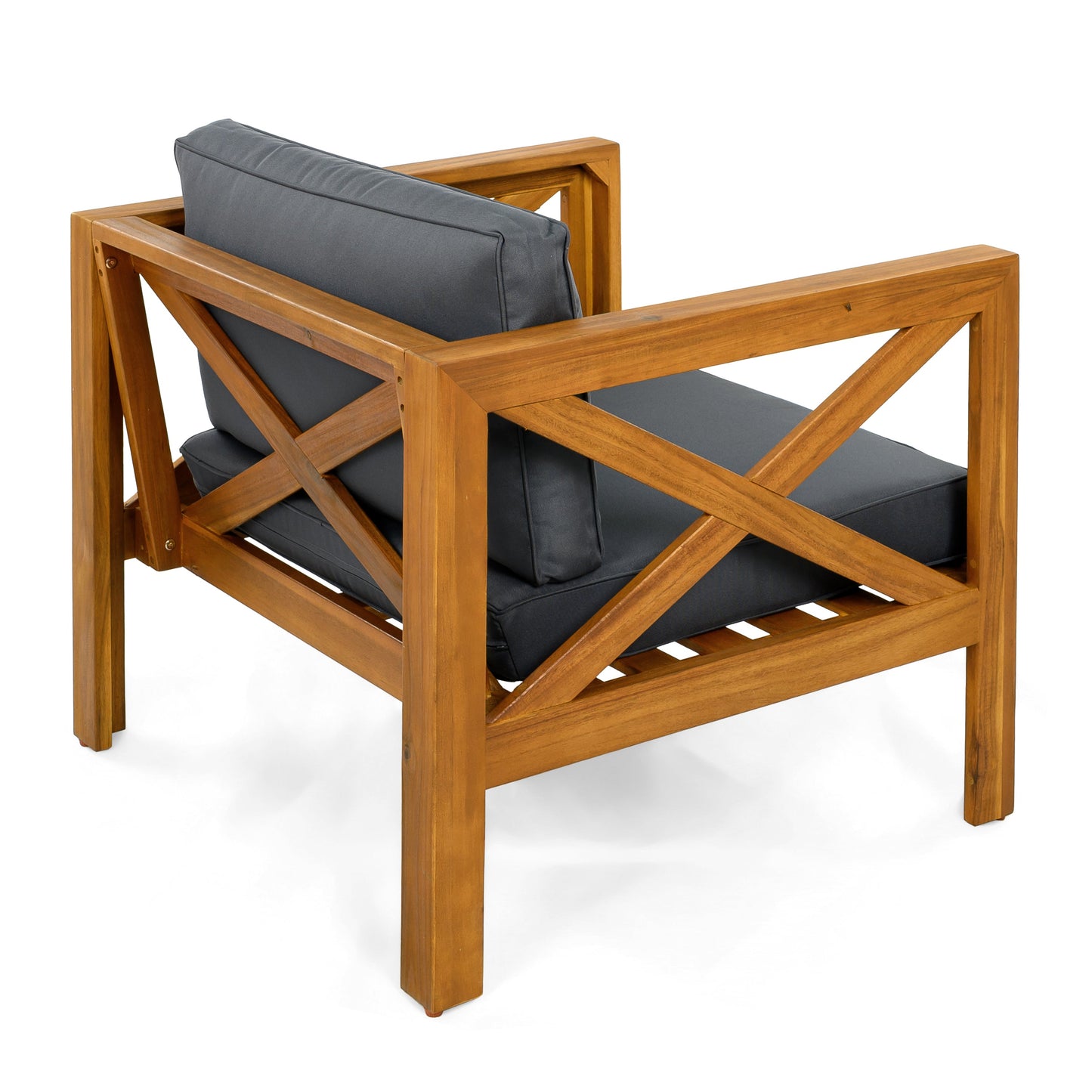 Outdoor Conversation Set Acacia Wood Teak Dark Gray Cushion 3 Piece