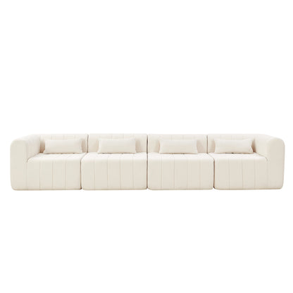 Sectional Sofa Modular Polyester Beige 4 Seat 145 In No Assembly