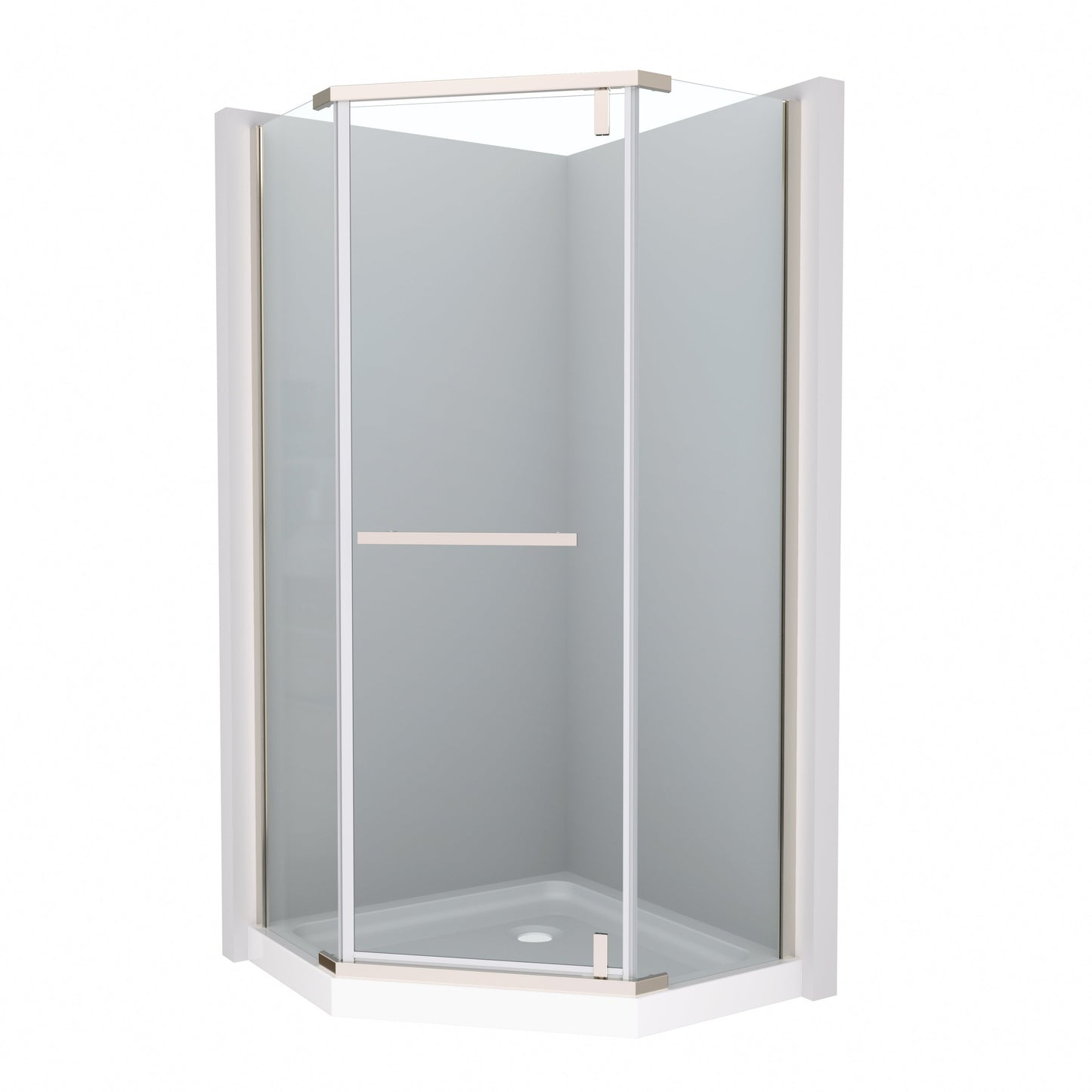 Pivot Shower Door 34.75 x 72 in. Frameless Neo-Angle Chrome, 1/4in Tempered