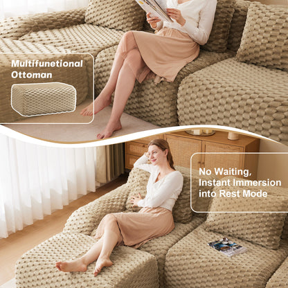 Sectional Sofa L-Shape Modular Flannelette Light Camel 2 Seat 82 In