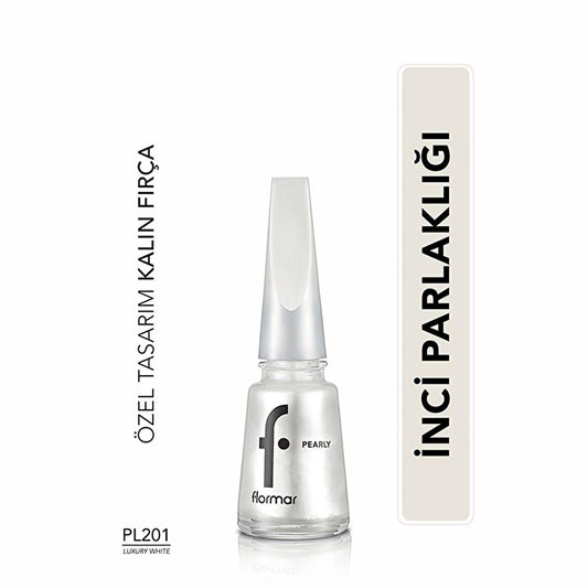 Flormar Pearly Luxury White Nail Polish: Intense Pigment, Shimmer Finish, Long Lasting - Dazzling White Nail Color