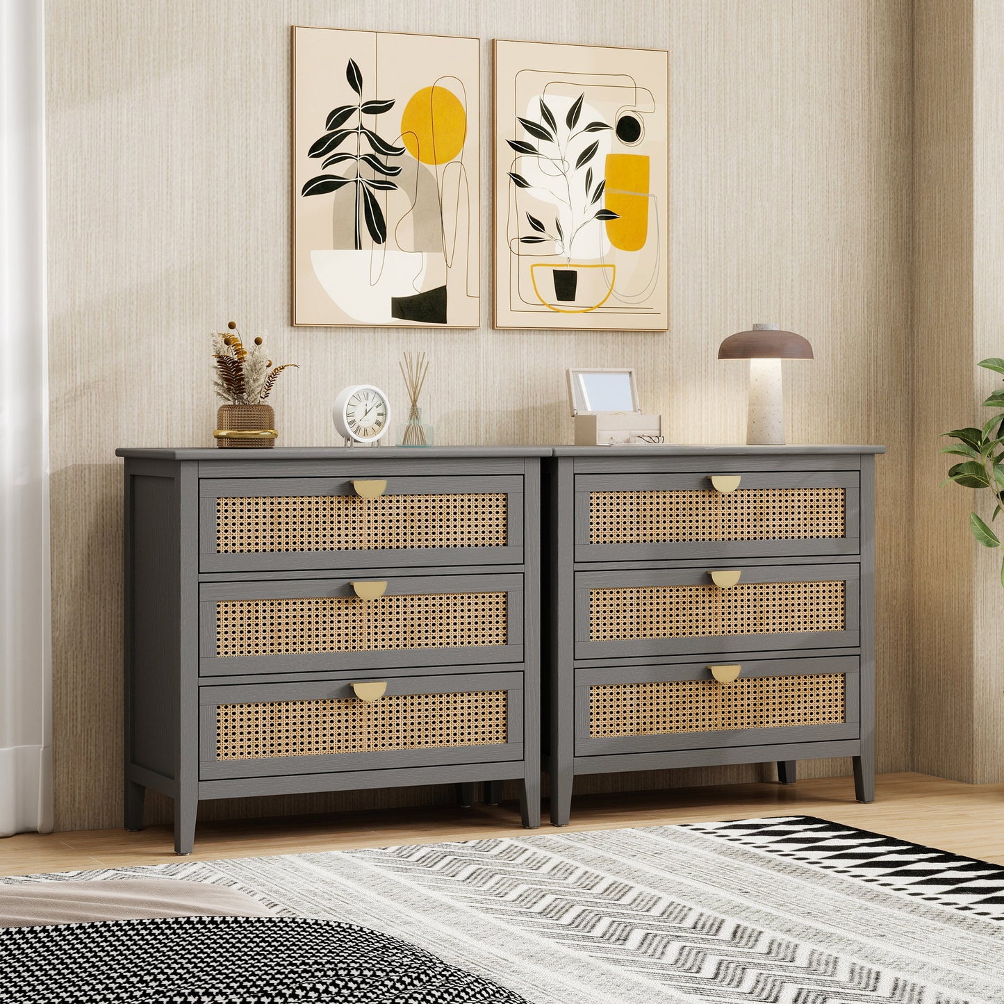 3-Drawer Cabinet - Natural Rattan - Suitable for Bedroom, Living Room, or Study