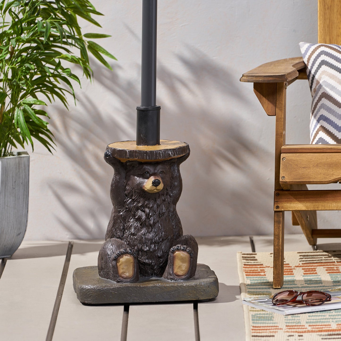 Patio Umbrella Base Bear Shape Concrete Dark Brown 13.5x18 In 56 LB