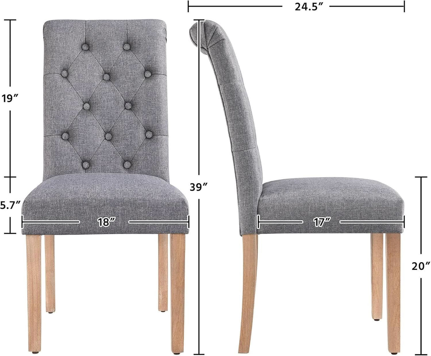 Parsons Dining Chairs Set of 2 Upholstered High Back Dark Gray