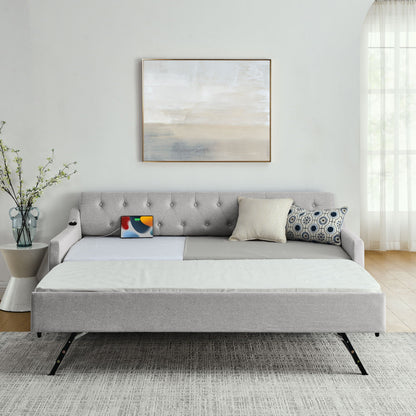 Size Upholstered Daybed With Trundle And USB Charging Armrest
