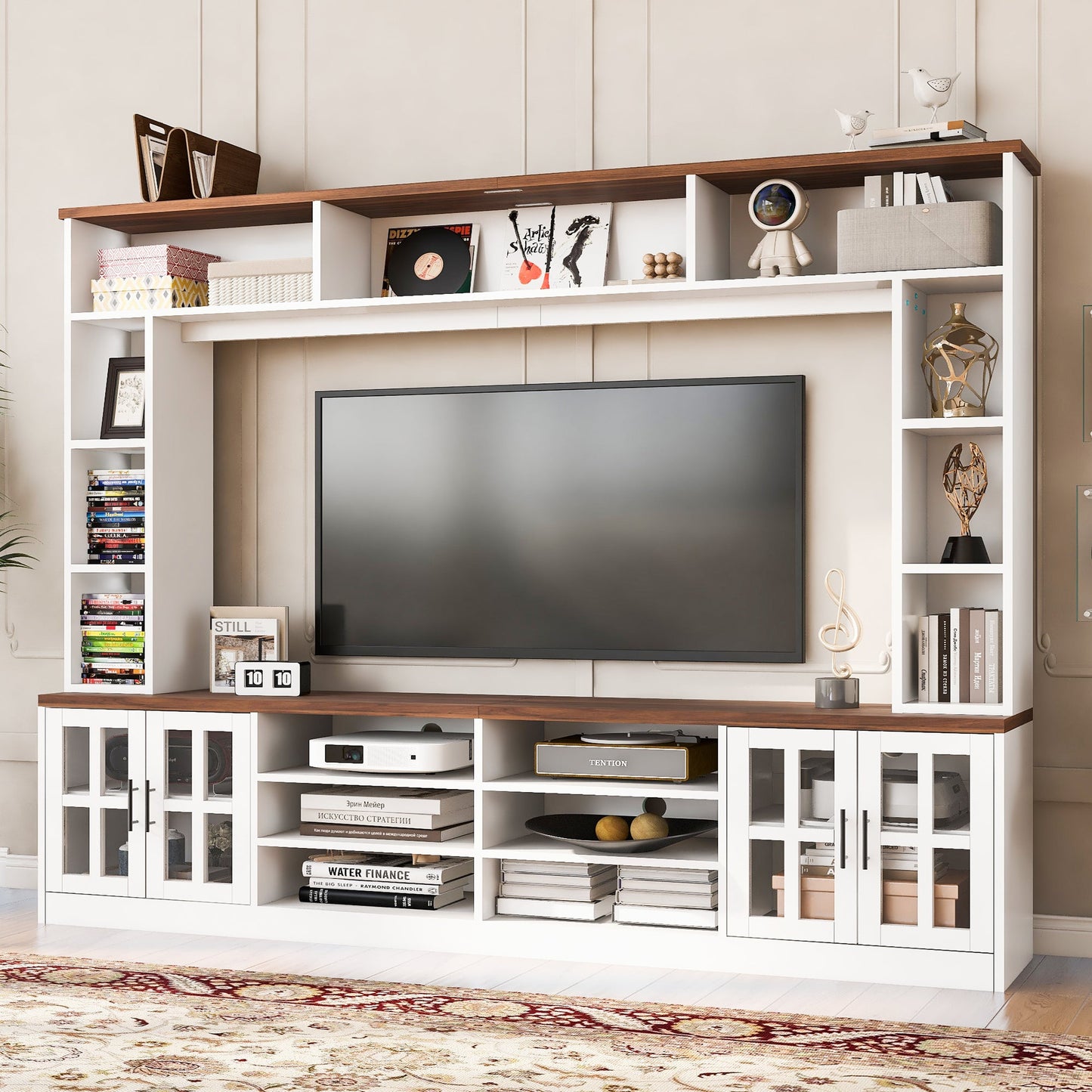 White MDF Glass TV Stand Entertainment Center Wall Unit 80