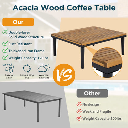 Outdoor Patio Set Acacia Wood Iron Beige L-Shape Seats 6 396 LB