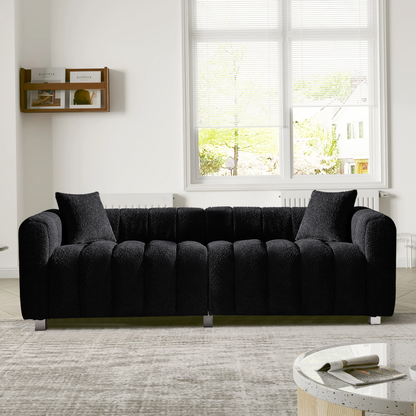 Sofa Modular Velvet Teddy Black 3 Seat Metal Legs 87 In 750 LB